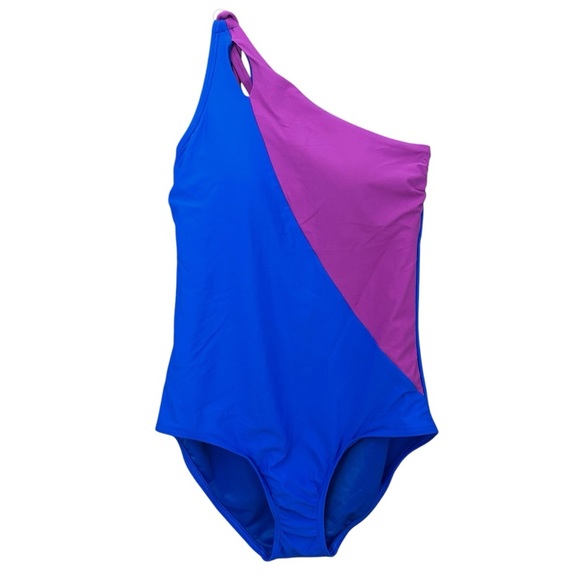 NWT LANDS END' UPF 50 Tummy Control‎ One Shoulder One-Piece Swimsuit 14 - Picture 2 of 12